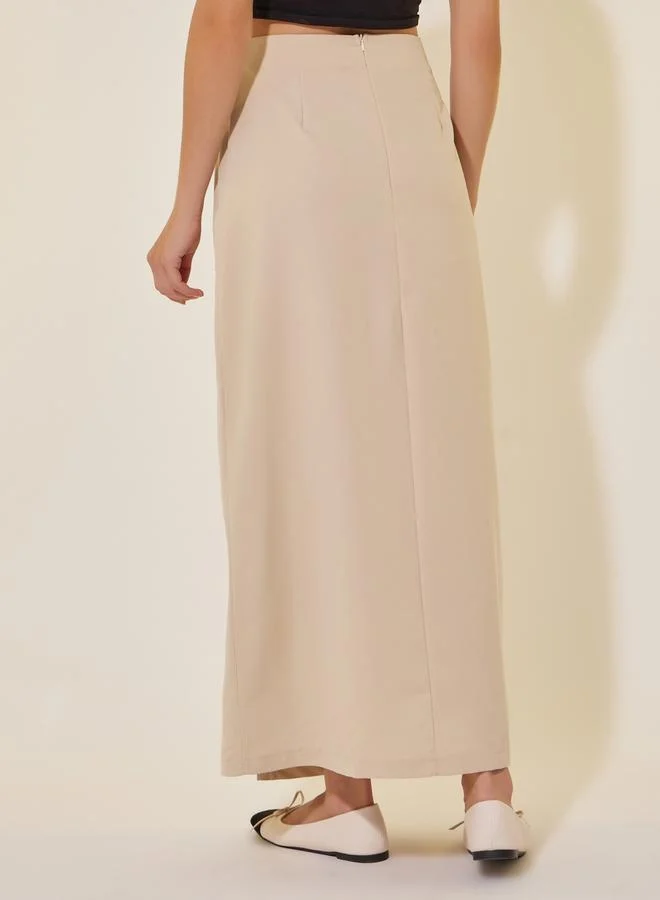 Take Two Mid-Rise Wrap A-Line Maxi Skirt with Tie-Up Detail