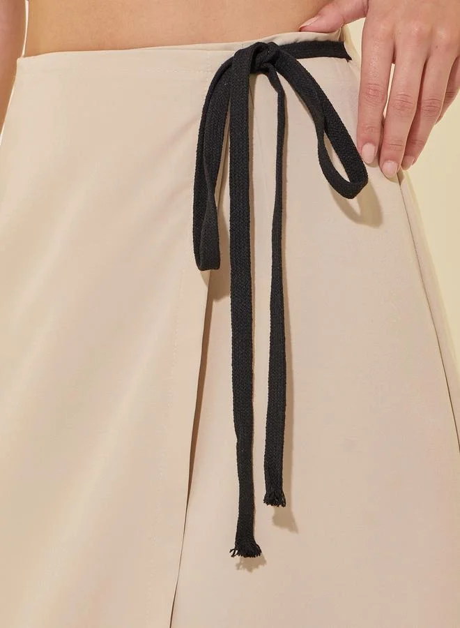 Take Two Mid-Rise Wrap A-Line Maxi Skirt with Tie-Up Detail