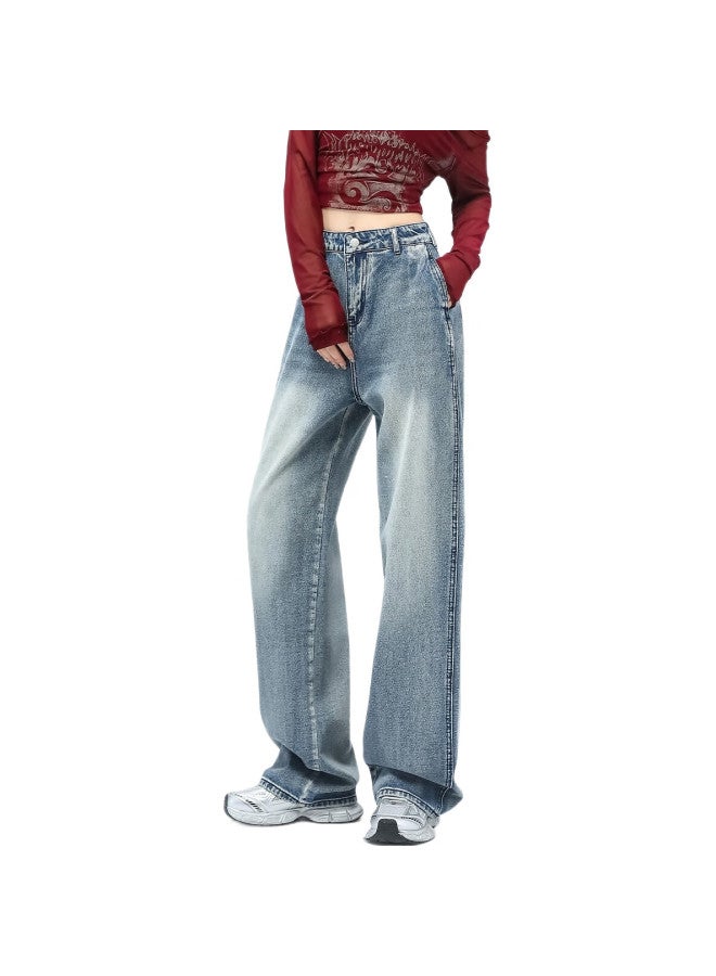 EPTISON جينز درابنج بطول الأرض للنساء، طراز هونغ كونغ الربيعي العتيق، بنطلونات واسعة فضفاضة مريحة للنساء - Image 3