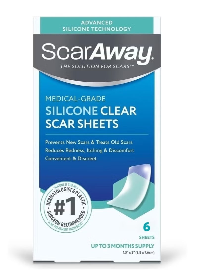 ScarAway Clear Silicone Scar Sheets, White, 6 Count - Image 1