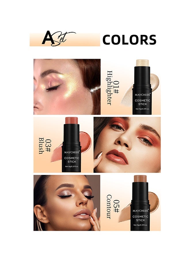 MAYCHEER Beauty Cover Cosmetic Stick 3 Colors Combination Concealer Sticks Kit, Blush Highlighter Contour Pen Makeup Set, for Sculpt the Cheeks - Image 2