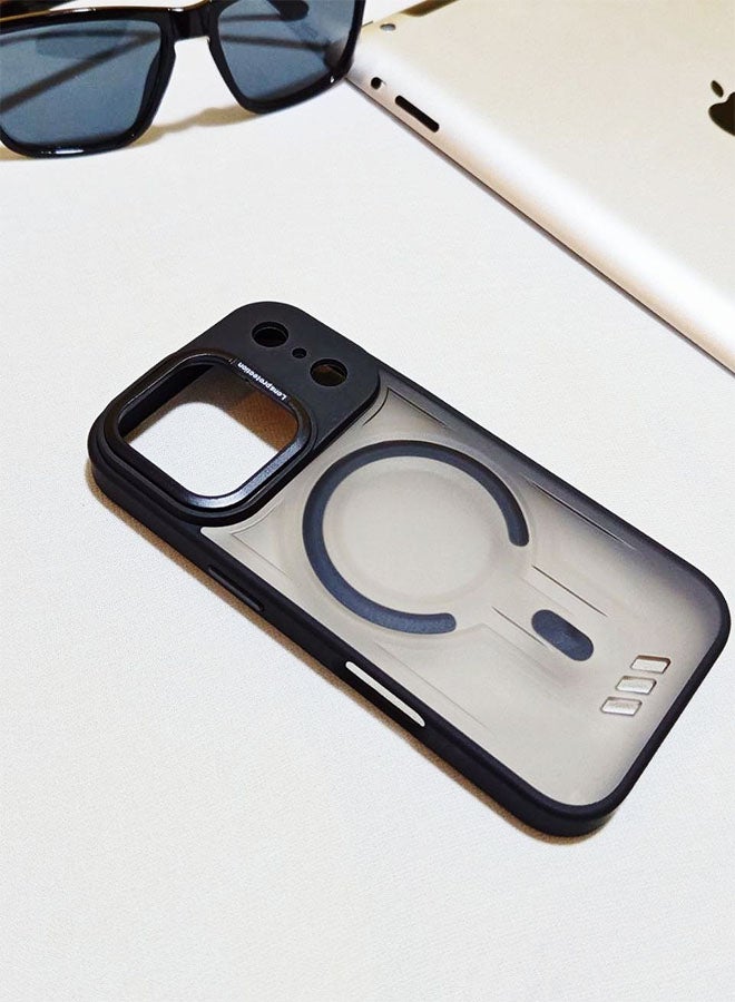 جراب مقاوم للصدمات ممتاز لهاتف ايفون 17 برو - مع إطار معدني للكاميرا - غطاء مغناطيسي غير لامع أنيق لجميع الأعمار ويدعم ماج سيف - مضاد لبصمات الأصابع وحماية الكاميرا ومقاومة للسقوط - متوافق مع ايفون 17 برو - اسود - Image 2