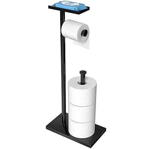 CISILY Black Toilet Paper Holder Stand with Phone Shelf Bathroom Toliet Decor Decoration Tissue Roll Free Standing Storage Rv Accessories Apartment Restroom Household Home Essentials
