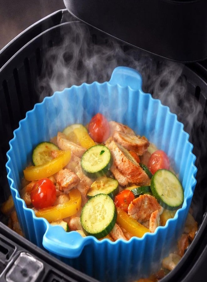 Metreno 6 Pcs Round Reusable Non-Stick air Fryer Accessories Silicone Coating Pot Basket Round Silicone Air Fryer Liners - Reusable Baking Tray (Blue) - Image 3