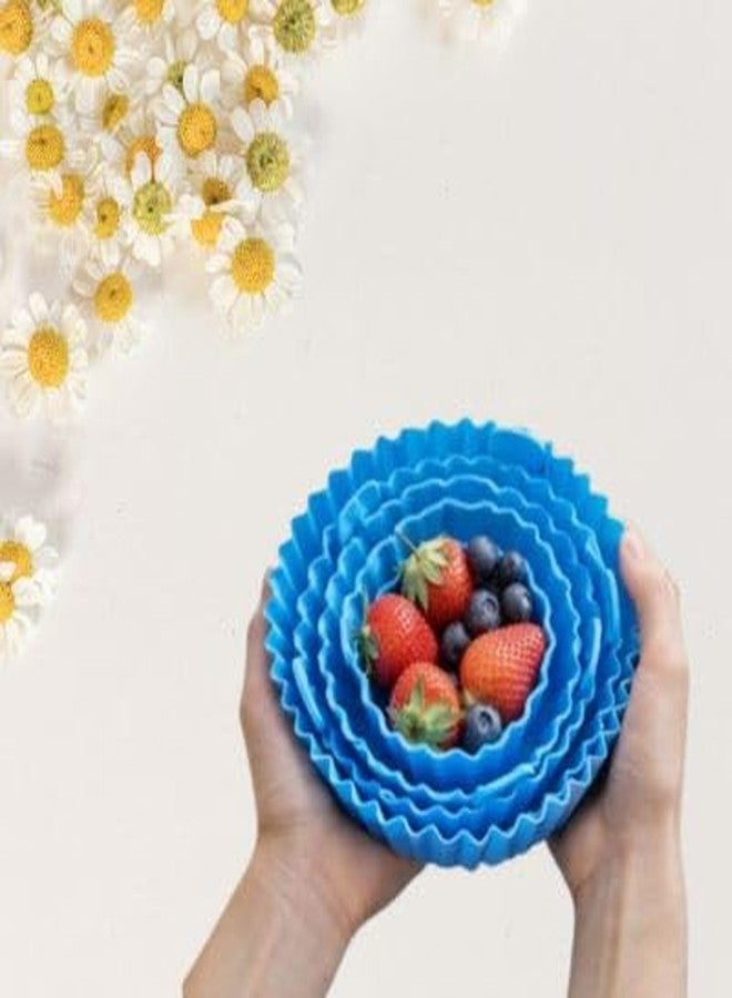 Metreno 6 Pcs Round Reusable Non-Stick air Fryer Accessories Silicone Coating Pot Basket Round Silicone Air Fryer Liners - Reusable Baking Tray (Blue) - Image 5
