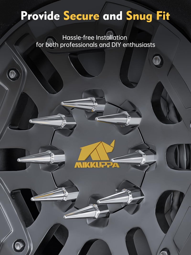 MIKKUPPA M14x1.5 Wheel Spike Lug Nuts, 32 PCS Chrome Spiked 14mmx1.5 Solid 4.4" Tall Acorn Lug Nuts with 1 Socket Key Replacement for Chevy Silverado 1500 2500 3500, F-150 F-250 F-350 - Image 5