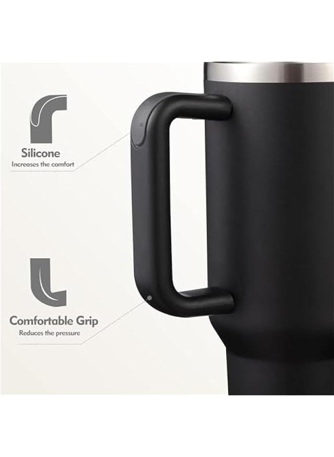 HOOKOR 40oz Tumbler with Handle and Straw Lid, Stainless Steel Vacuum Insulated Tumbler for Water Iced Tea of Coffee, Keeps Cold for 12 Hours or Hot for 6 Hours (Black)  - Image 2