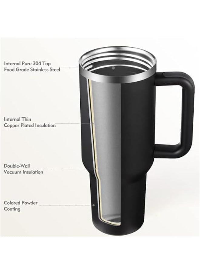 HOOKOR 40oz Tumbler with Handle and Straw Lid, Stainless Steel Vacuum Insulated Tumbler for Water Iced Tea of Coffee, Keeps Cold for 12 Hours or Hot for 6 Hours (Black)  - Image 4
