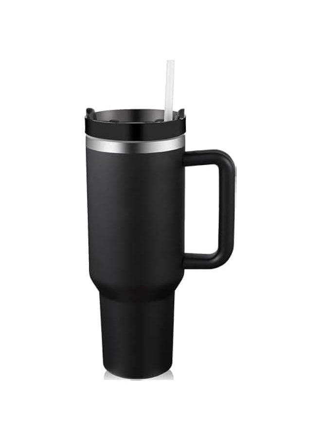 HOOKOR 40oz Tumbler with Handle and Straw Lid, Stainless Steel Vacuum Insulated Tumbler for Water Iced Tea of Coffee, Keeps Cold for 12 Hours or Hot for 6 Hours (Black)  - Image 1