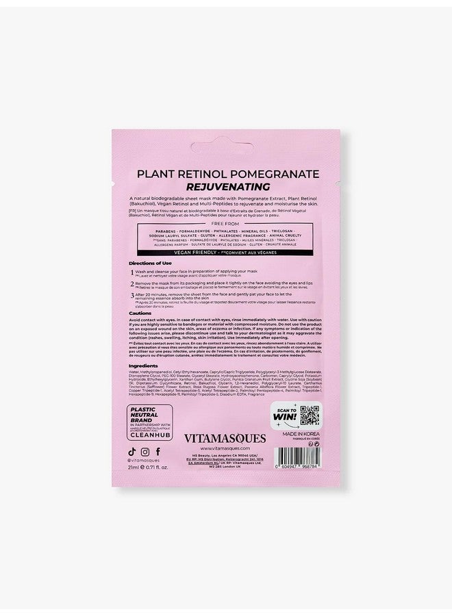 Vitamasques Retinol Pomegranate Face Sheet Mask 7 Pack - Korean Skin Care Facial Mask Rejuvenate & Hydrating Skin Care - Natural & Biodegradable - Image 5