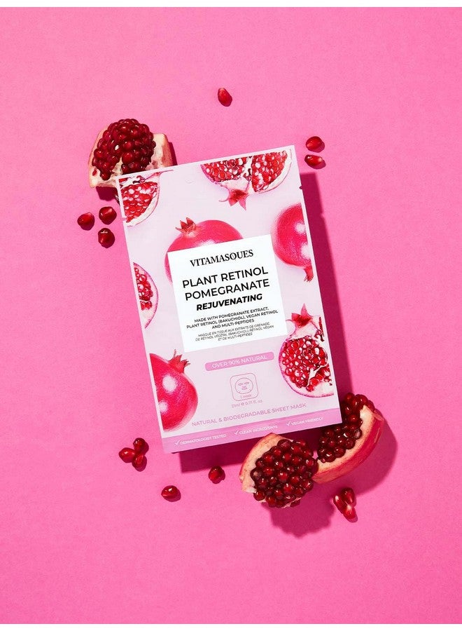 Vitamasques Retinol Pomegranate Face Sheet Mask 7 Pack - Korean Skin Care Facial Mask Rejuvenate & Hydrating Skin Care - Natural & Biodegradable - Image 3