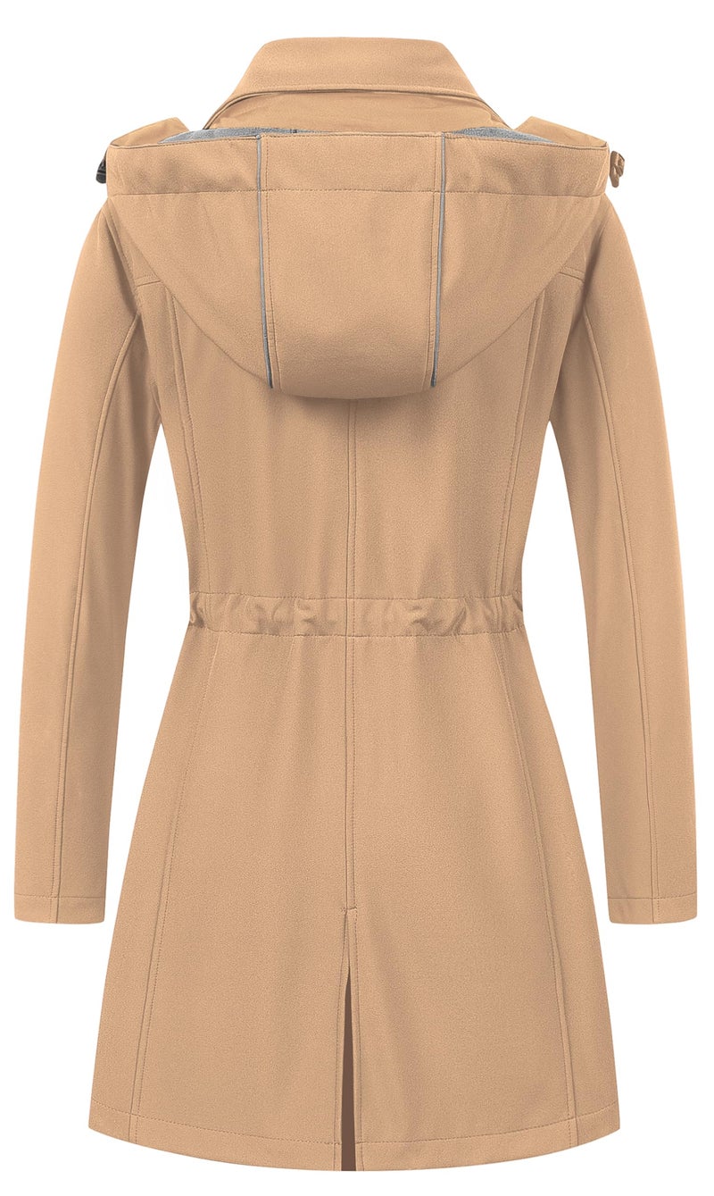 CREATMO US Womens Coats Lightweight Softshell Jacket Fleece Fit Jacket For Womens Waterproof Sport Rain jackets With Hooded For Walking Hiking Travel Outdoor Khaki 3XL - Image 2