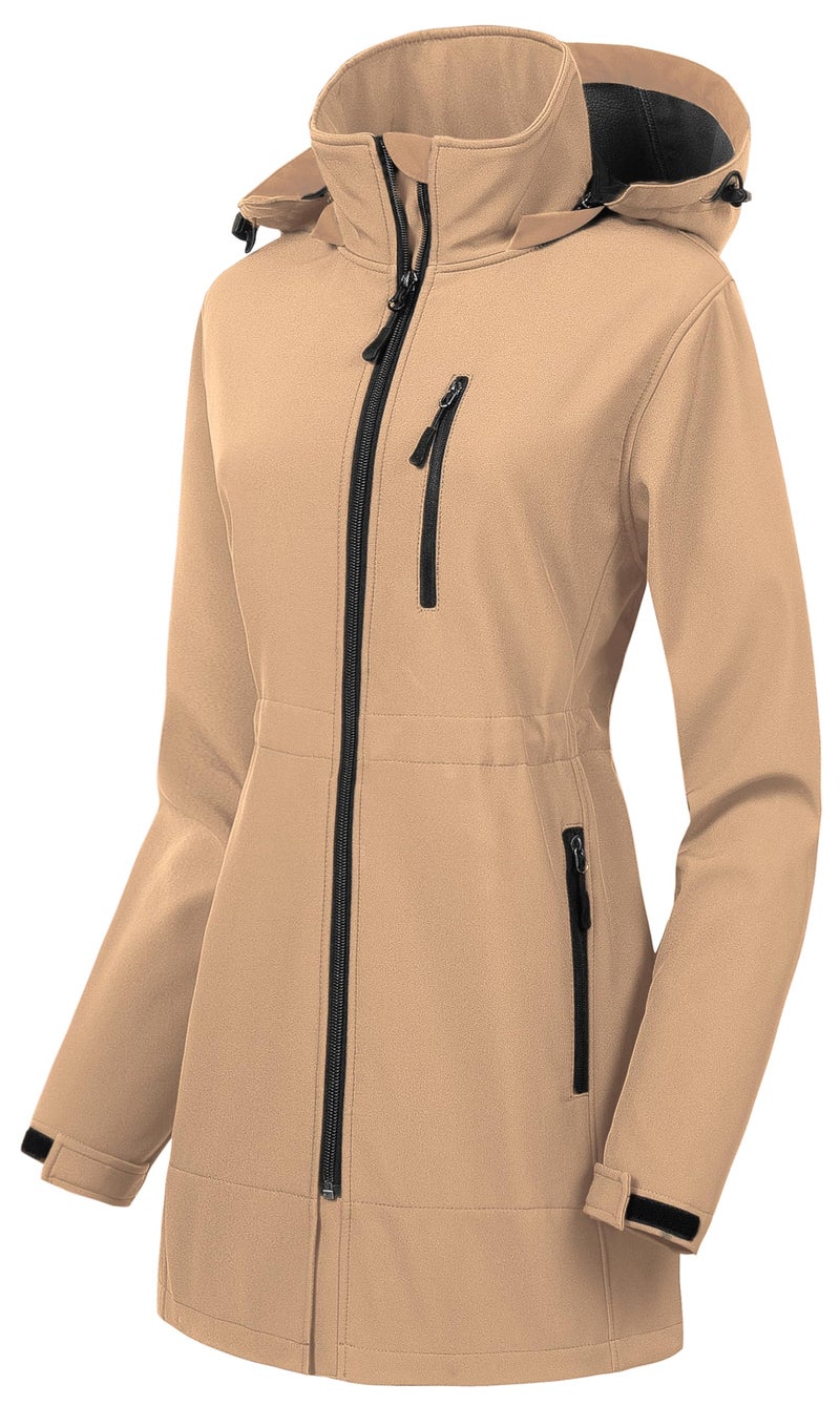 CREATMO US Womens Coats Lightweight Softshell Jacket Fleece Fit Jacket For Womens Waterproof Sport Rain jackets With Hooded For Walking Hiking Travel Outdoor Khaki 3XL - Image 1
