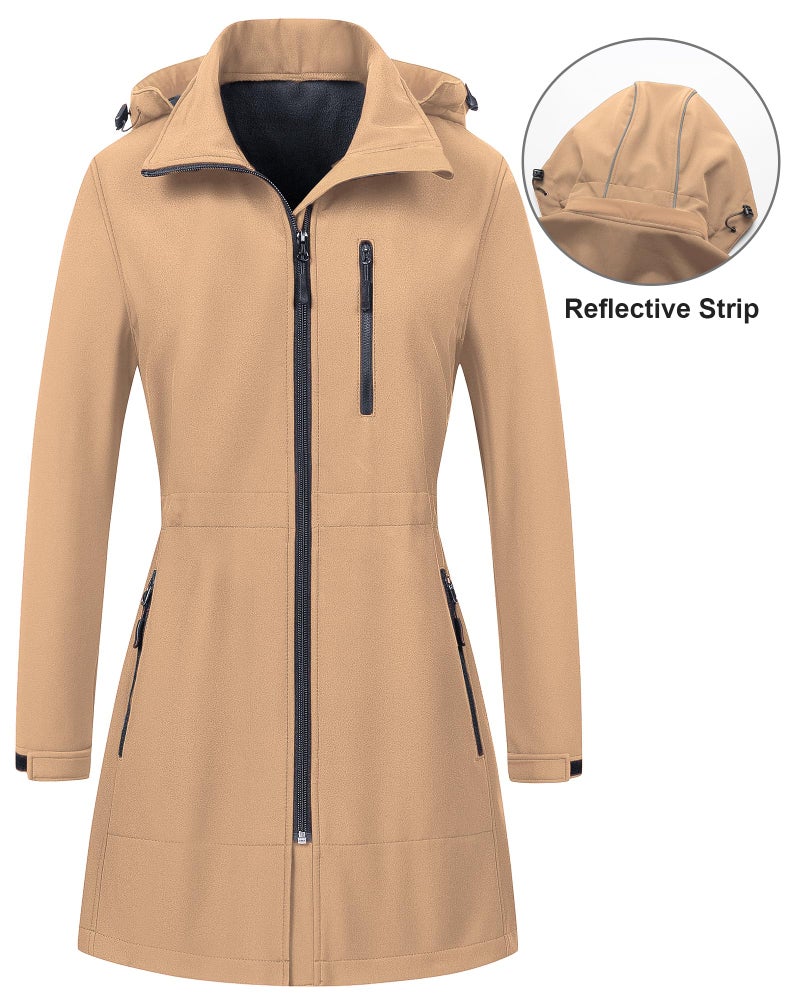 CREATMO US Womens Coats Lightweight Softshell Jacket Fleece Fit Jacket For Womens Waterproof Sport Rain jackets With Hooded For Walking Hiking Travel Outdoor Khaki 3XL - Image 3