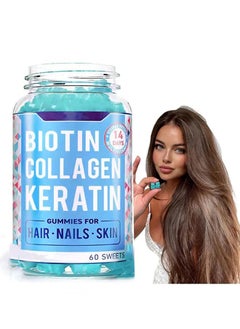 Ocean Biotin Collagen Keratin Gummies for Hair, Nails and Skin, Hair Regrowth Vitamin, Skin Nail Biotin Collagen Gummies, Promotes Smooth Skin and Replenishes Lost Collagen, 60 Sweets  - Image 1
