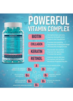 Ocean Biotin Collagen Keratin Gummies for Hair, Nails and Skin, Hair Regrowth Vitamin, Skin Nail Biotin Collagen Gummies, Promotes Smooth Skin and Replenishes Lost Collagen, 60 Sweets  - Image 3