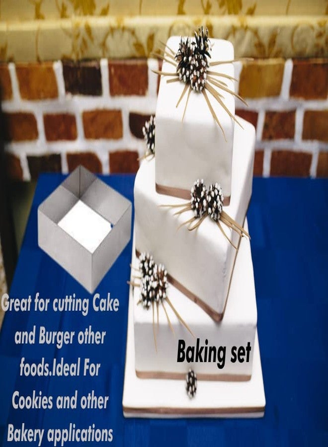 Baking Set Square Cake Ring Stainless Steel Cutter,Star Cookie Cutter Set-5 pcs,Ice Cream Scoop Serving Spoon Cake Cookie Cutter Set Pastry Mold-for 3D Christmas Tree/linzer Cookies(Multiple Product) - Image 2