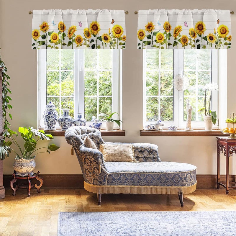 Emvency 4 Pack Valances Window Treatments, Farmhouse Sunflower Spring Summer Butterfly Blackout Adjustable for Living Room Bathroom Bedroom Kitchen Over Sink, 18x52 Inch Rod Pocket Valances - Image 4