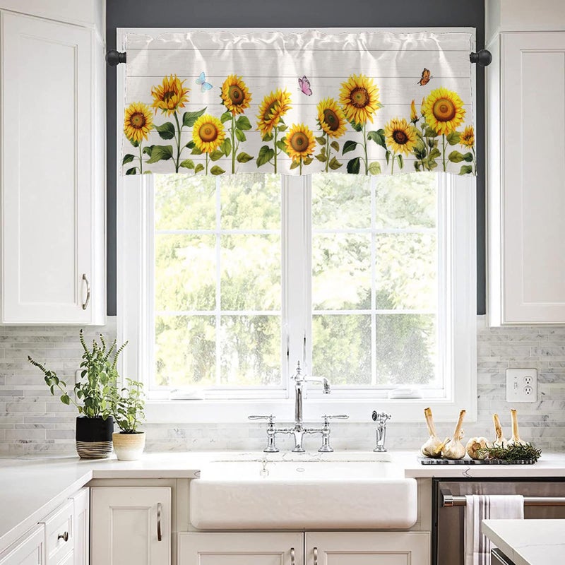 Emvency 4 Pack Valances Window Treatments, Farmhouse Sunflower Spring Summer Butterfly Blackout Adjustable for Living Room Bathroom Bedroom Kitchen Over Sink, 18x52 Inch Rod Pocket Valances - Image 5