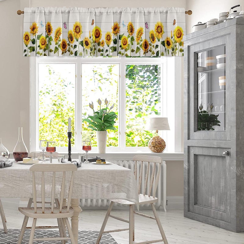 Emvency 4 Pack Valances Window Treatments, Farmhouse Sunflower Spring Summer Butterfly Blackout Adjustable for Living Room Bathroom Bedroom Kitchen Over Sink, 18x52 Inch Rod Pocket Valances - Image 3