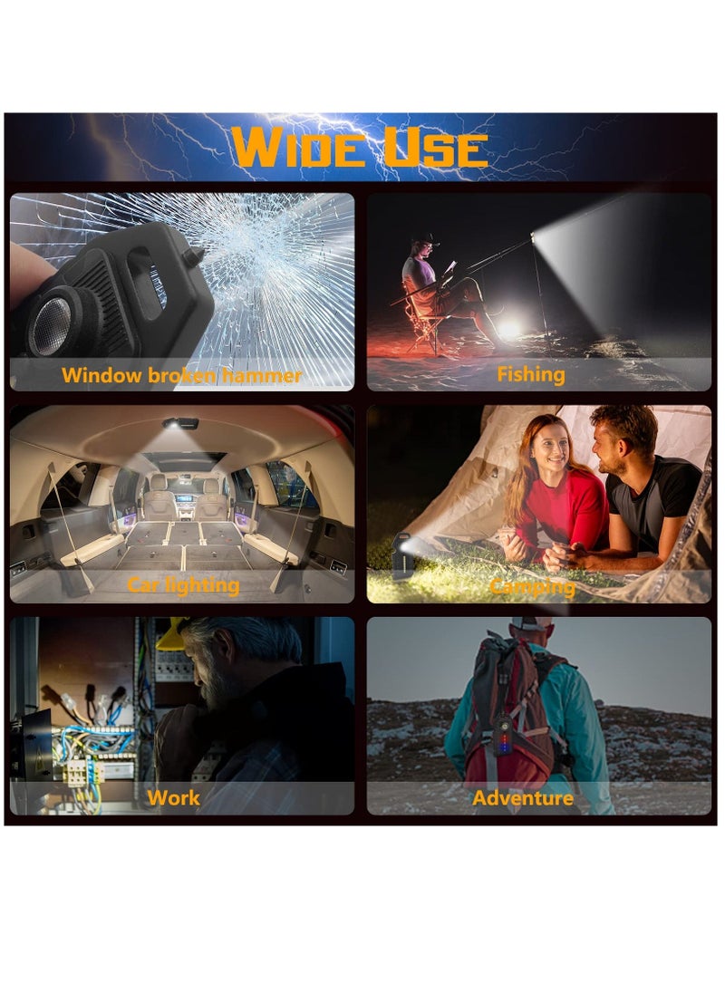 LED Small Flashlight, 2 Pcs Bright Rechargeable Keychain Flashlights 3 Light Modes Portable Magnetic Pocket Light with Hanging Rope Bottle Opener Window Breaker Whistle for Fishing Camping - Image 5