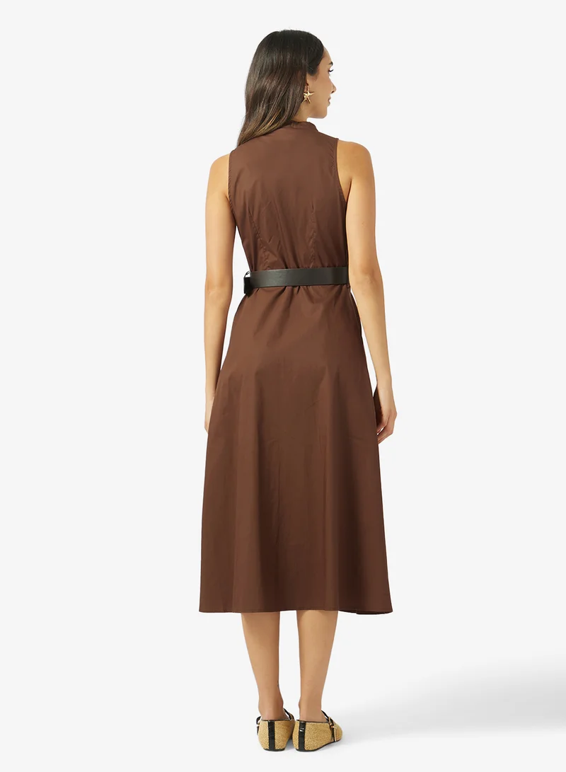 جينجر Belted Button Up A Line Shirt Dress