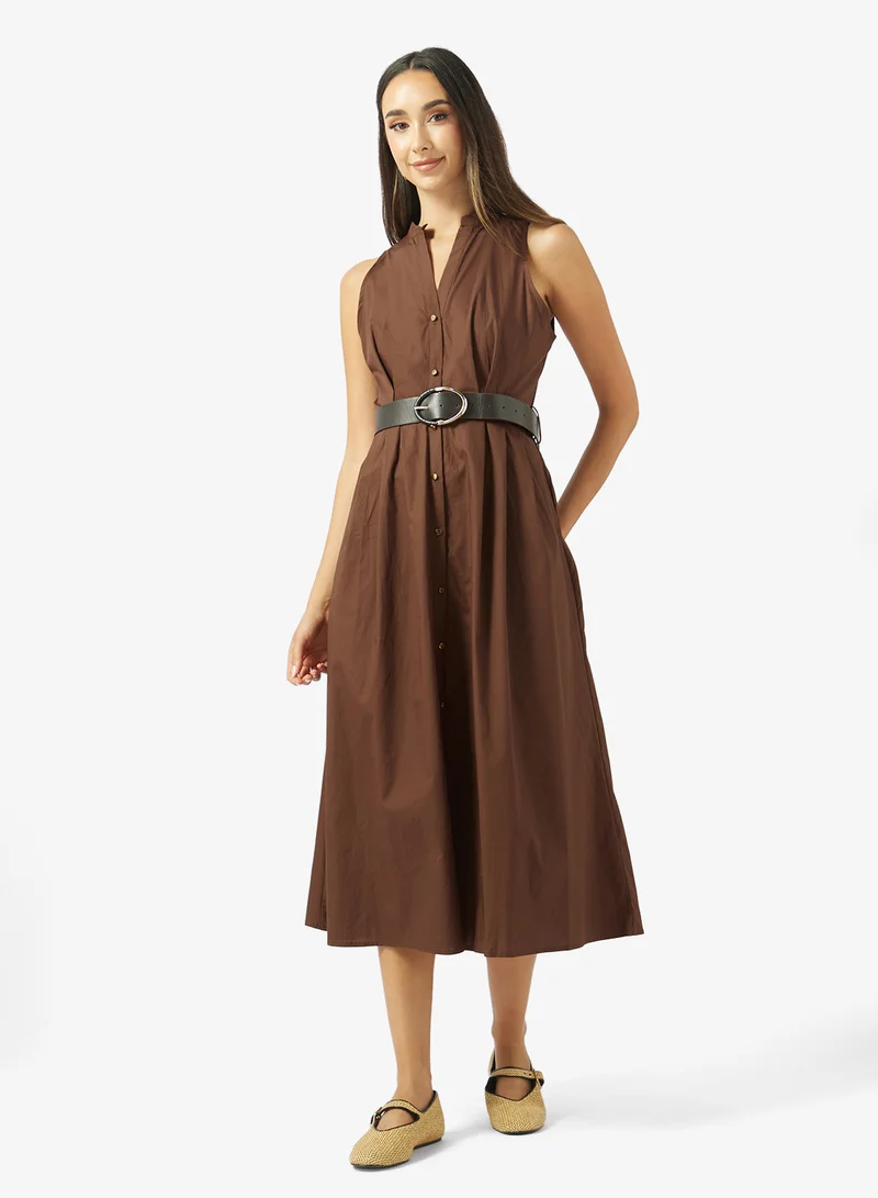 جينجر Belted Button Up A Line Shirt Dress