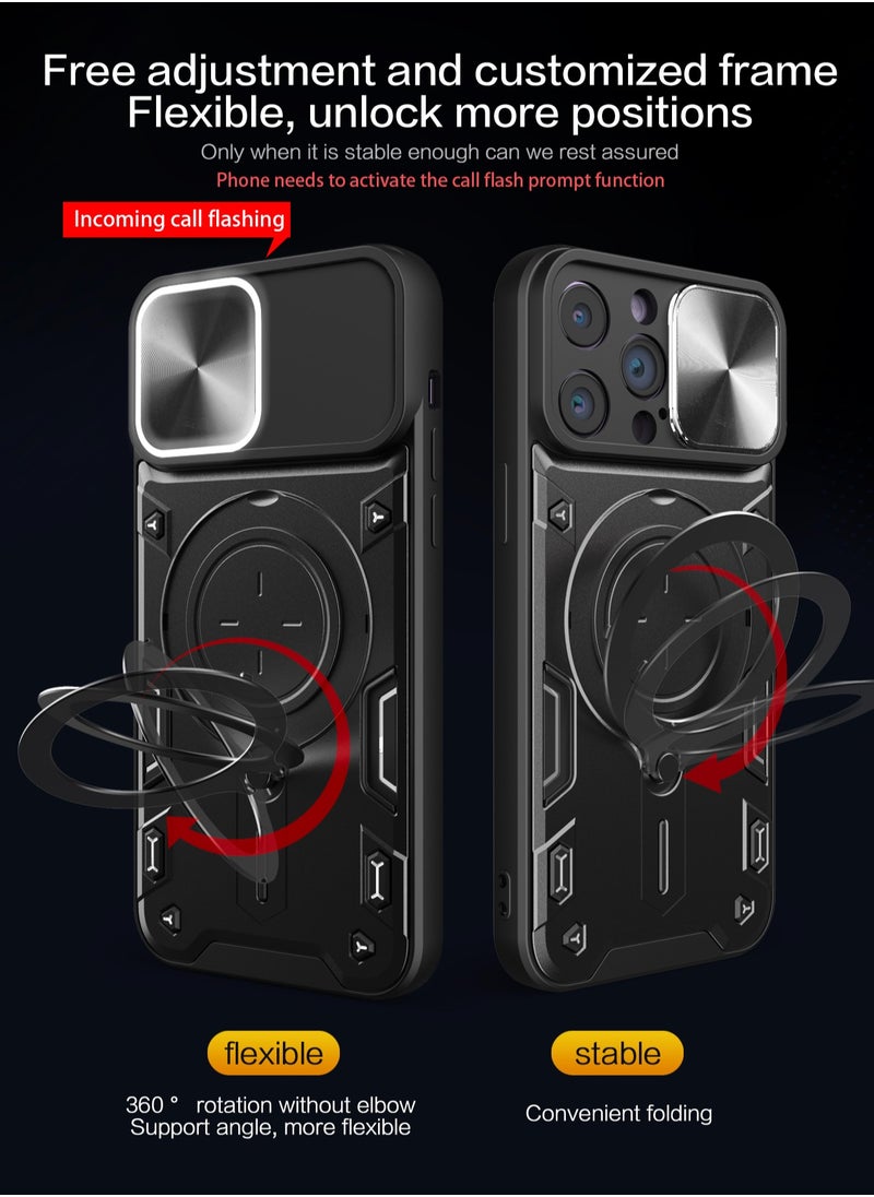 Generic - Apple iPhone 14 Pro Max Mobile Phone Case Cover, Slide Camera Lens Cover, 360°Rotating Kickstand Ring, Bumper Shockproof Phone Case，Compatible with Car Magnetic Mount - Image 1