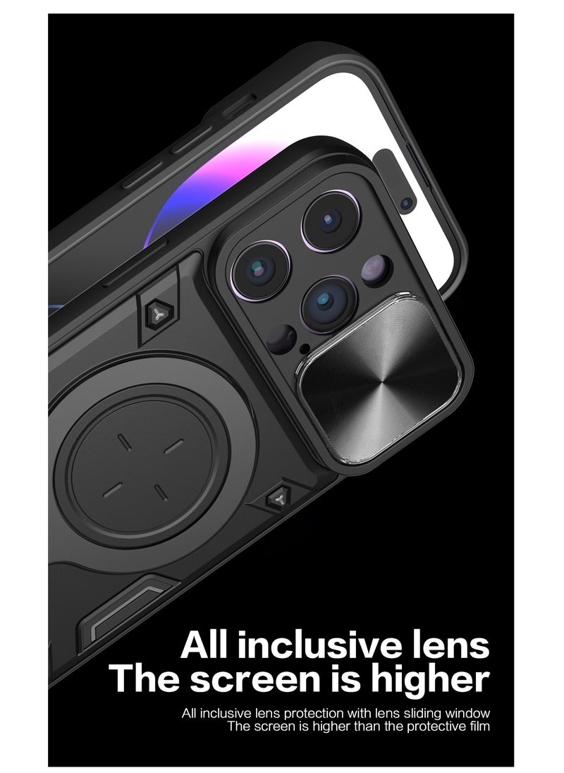 Generic - Apple iPhone 14 Pro Max Mobile Phone Case Cover, Slide Camera Lens Cover, 360°Rotating Kickstand Ring, Bumper Shockproof Phone Case，Compatible with Car Magnetic Mount - Image 1