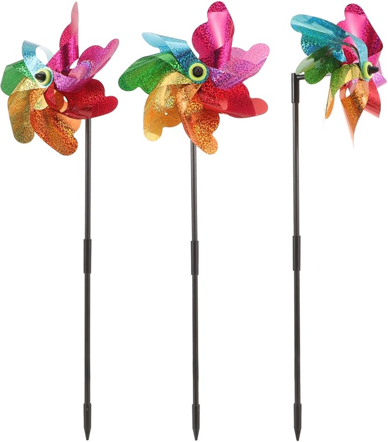 COHEALI 3 قطع ديكورات حديقة طواحين هواء بلاستيكية ملونة زينة دوارة للعشب - Image 1