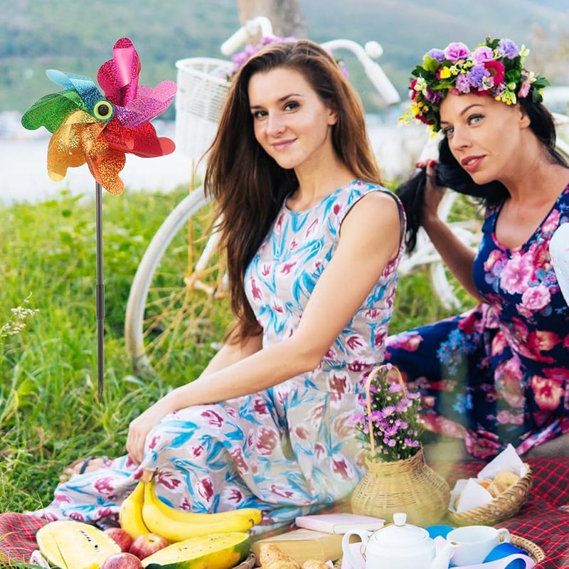 COHEALI 3 قطع ديكورات حديقة طواحين هواء بلاستيكية ملونة زينة دوارة للعشب - Image 3