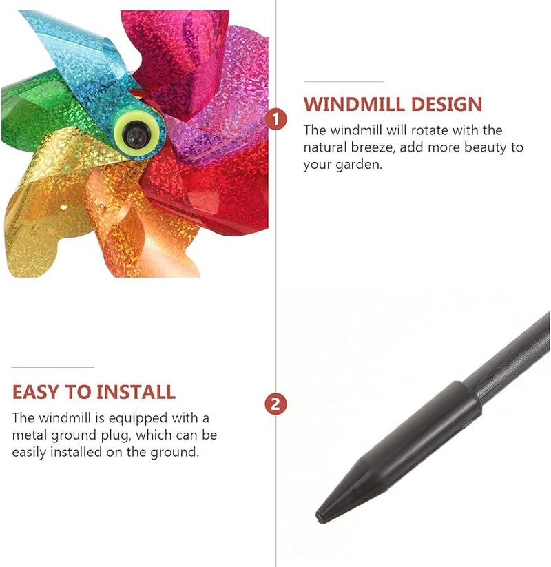 COHEALI 3 قطع ديكورات حديقة طواحين هواء بلاستيكية ملونة زينة دوارة للعشب - Image 5