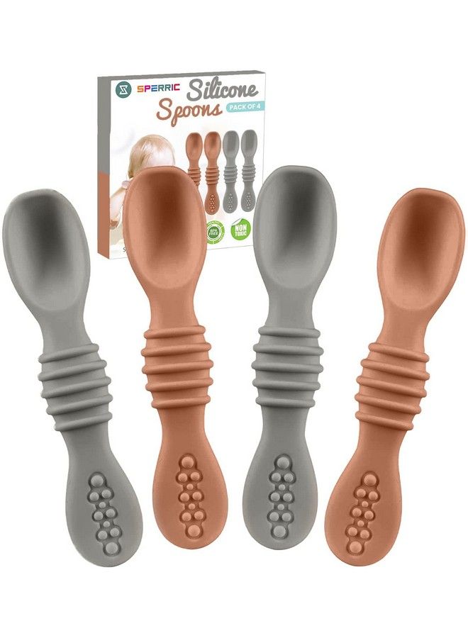 SPERRIC Silicone Baby Spoons For Baby Led Weaning 4 Pack First Stage Baby Feeding Spoon Set Gum Friendly Bpa Lead Phthalate And Plastic Free Great Gift Set (Sunrise;Cool Gray) - Image 1