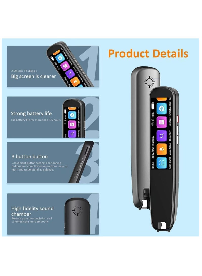 AI Language Translator Pen and Electronic Dictionary, Real-time Voice Translation in 134 Languages, Including Arabic, Supports Instant Offline/WiFi Translation, Equipped with Scanning Reading Function