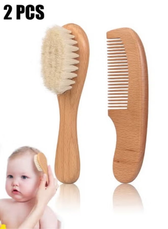 Baby Hair Bush and Comb Set - Nature Lotus Wood with Soft Goat Bristle and Pear Wood Comb for Newborns & Toddlers, Ideal for Cradle Cap - Image 1