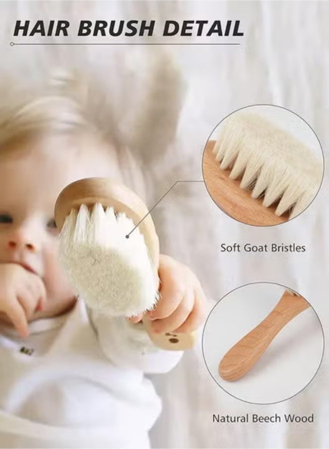 Baby Hair Bush and Comb Set - Nature Lotus Wood with Soft Goat Bristle and Pear Wood Comb for Newborns & Toddlers, Ideal for Cradle Cap - Image 3