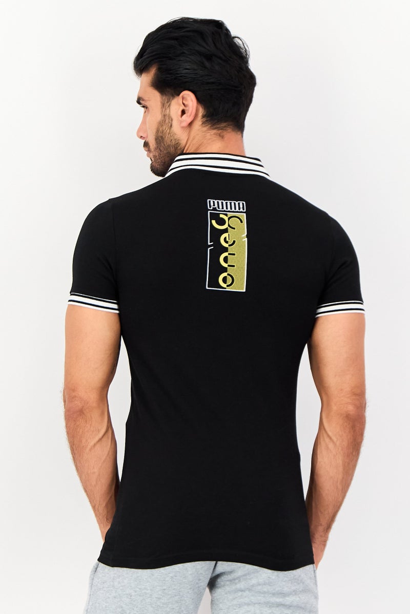 PUMA قميص بولو خارجي قصير الأكمام للرجال من بومة x One8 بتصميم نحيف مع شعار العلامة التجارية، أسود - Image 3