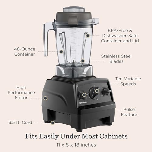 Vitamix Explorian E310 Blender, Professional-Grade Kitchen Blender for Smoothies, Soups, Juices and More, 10-Speed, Stainless Steel Blades, Self-Cleaning Kitchen Appliance, 48 Oz Container, Black - Image 4