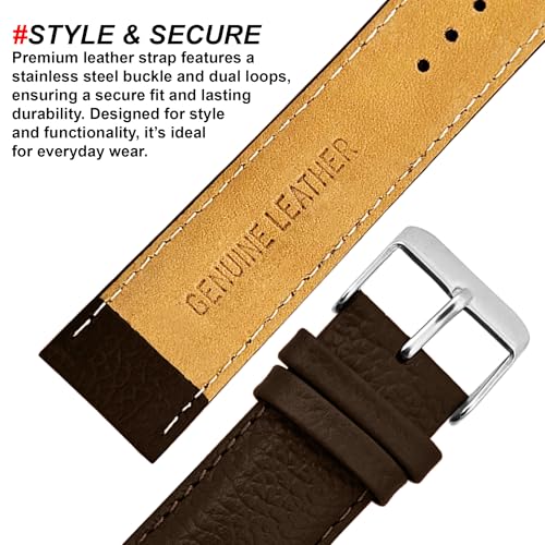 DBLACK ''PICA'' Genuine Leather Watch Strap, Pebble Design Pattern Watch Band // For 20mm, 22mm, or 24mm Watch Belt (Choose Your Size & Color) (Brown, 22mm) - Image 3