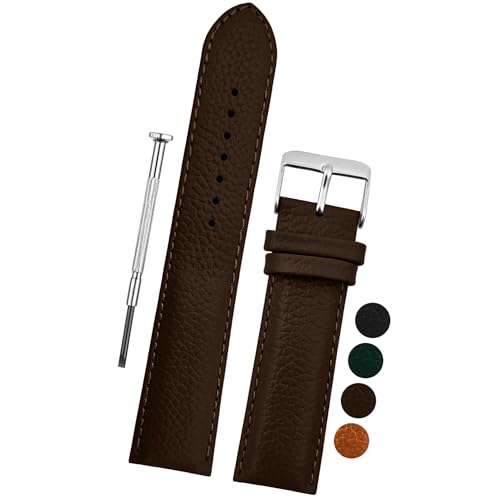 DBLACK ''PICA'' Genuine Leather Watch Strap, Pebble Design Pattern Watch Band // For 20mm, 22mm, or 24mm Watch Belt (Choose Your Size & Color) (Brown, 22mm) - Image 1
