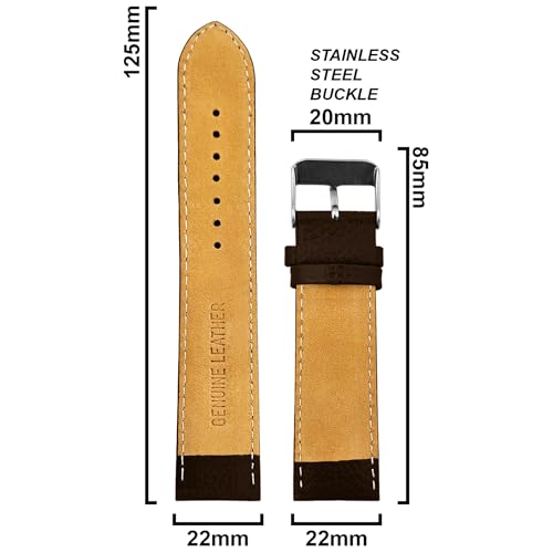 DBLACK ''PICA'' Genuine Leather Watch Strap, Pebble Design Pattern Watch Band // For 20mm, 22mm, or 24mm Watch Belt (Choose Your Size & Color) (Brown, 22mm) - Image 2