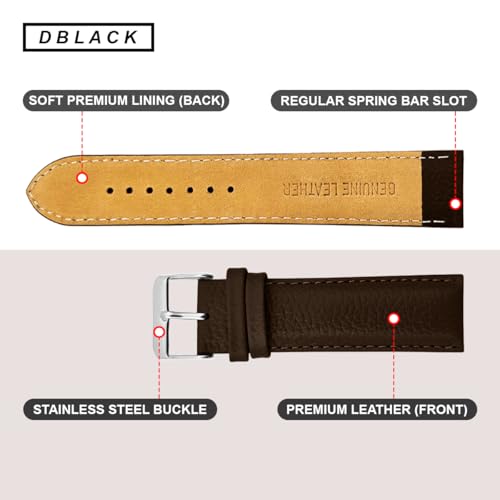DBLACK ''PICA'' Genuine Leather Watch Strap, Pebble Design Pattern Watch Band // For 20mm, 22mm, or 24mm Watch Belt (Choose Your Size & Color) (Brown, 22mm) - Image 4