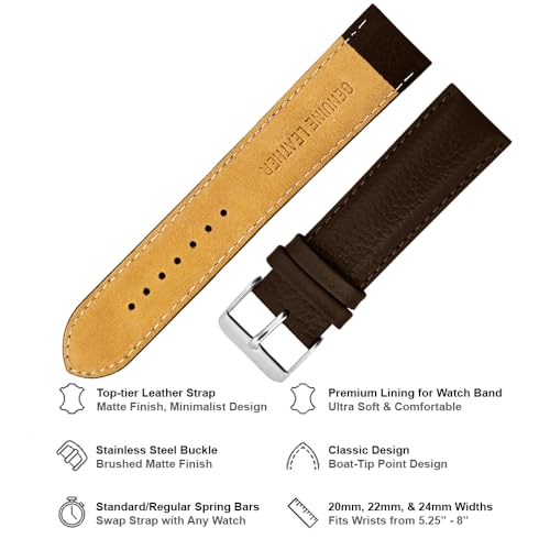 DBLACK ''PICA'' Genuine Leather Watch Strap, Pebble Design Pattern Watch Band // For 20mm, 22mm, or 24mm Watch Belt (Choose Your Size & Color) (Brown, 22mm) - Image 5