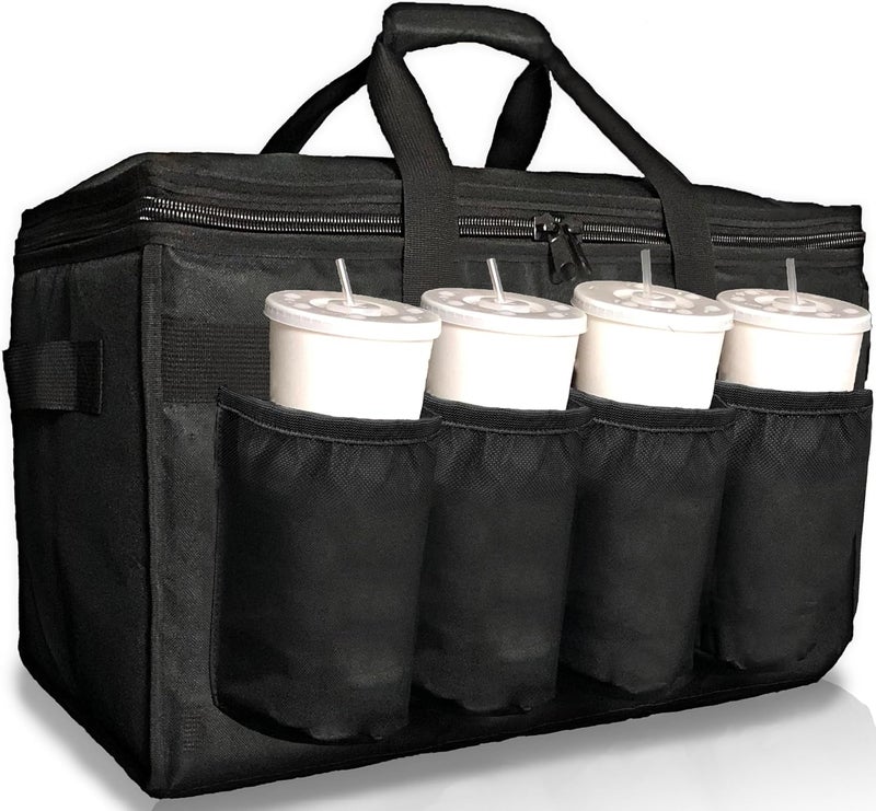 FRESHIE Insulated Food Delivery Bag with Cup Holders/Drink Carriers Premium, for Doordash, Uber Eats, Grubhub, Pizza Bag, Catering, Beverage, Commercial Quality (XL Pro) - Image 1