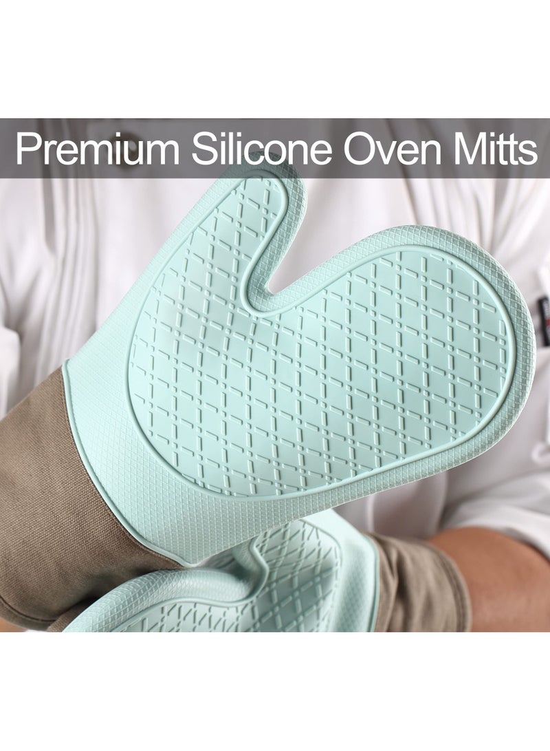 فاصولا زوج واحد من قفازات الفرن القصيرة - قفازات فرن مطبخ سيليكون مقاومة 260درجة مئوية، قفازات فرن صغيرة مع اسطح مانعة للانزلاق وحلقة تعليق للشواء والخبز والطبخ والشواء (أزرق) - Image 3