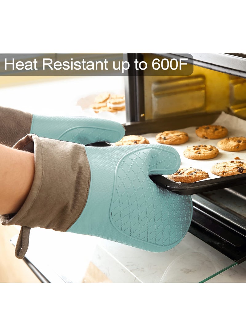 فاصولا زوج واحد من قفازات الفرن القصيرة - قفازات فرن مطبخ سيليكون مقاومة 260درجة مئوية، قفازات فرن صغيرة مع اسطح مانعة للانزلاق وحلقة تعليق للشواء والخبز والطبخ والشواء (أزرق) - Image 4