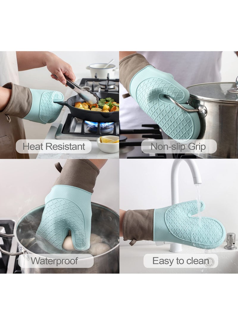 فاصولا زوج واحد من قفازات الفرن القصيرة - قفازات فرن مطبخ سيليكون مقاومة 260درجة مئوية، قفازات فرن صغيرة مع اسطح مانعة للانزلاق وحلقة تعليق للشواء والخبز والطبخ والشواء (أزرق) - Image 5