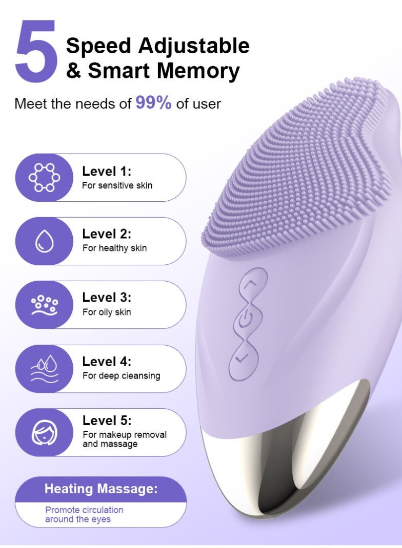 Electric Facial Cleanser USB Rechargeable Beauty Instrument Facial Pore Cleanser Silicone Facial Cleanser Cleansing Brush Purple - Image 2