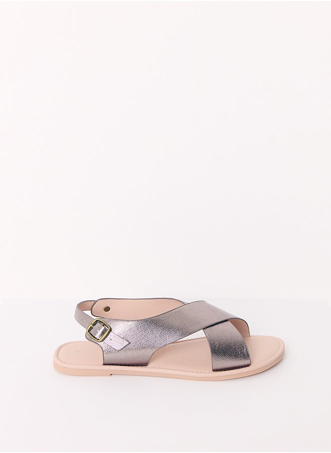 women'secret Shiny Flat Cross Sandals  - Image 1