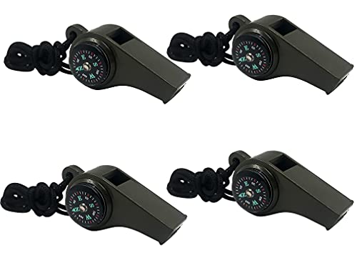 MeiNvShe 4 Pack Emergency Survival Whistle, 3-in-1 Emergency Whistles with Compass and Thermometer, Loud Safety Whistle with Lanyard for Outdoor Hiking (Green-4) - Image 1